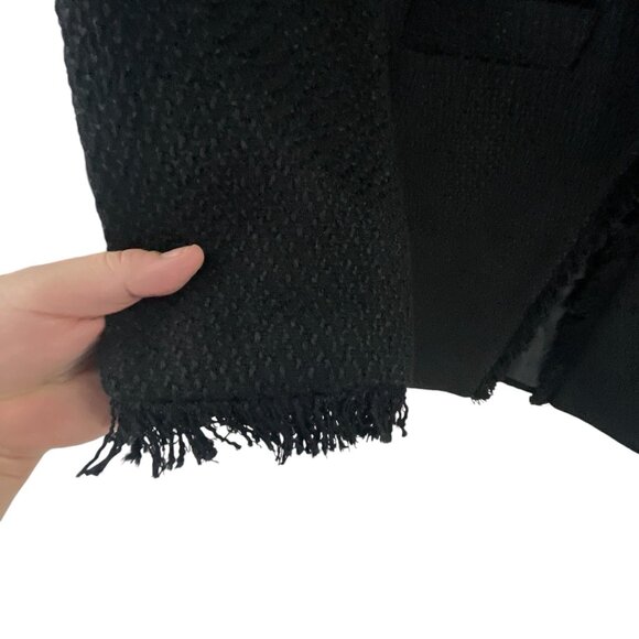 Venus Womens Black Fringe-Trim Textured Open Front Long Jacket Sz 12 Whimsygoth - Picture 5 of 5